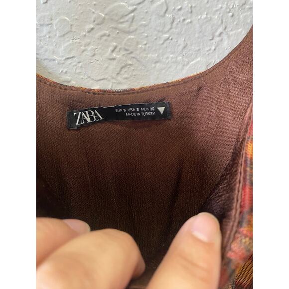 Zara Women’s Tulle Corset Top in Brown & Orange, size S Boho Party - Picture 5 of 8